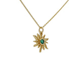 Collier doré soleil rayons irréguliers et onyx verte 42 cm