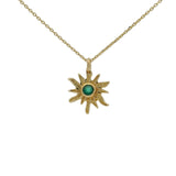Collier doré soleil rayons irréguliers et onyx verte 42 cm