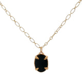 Collier doré médaillon onyx noire 50 cm