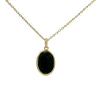 Collier doré en onyx noire et croix martelée 42 cm