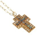 Collier doré croix pierre de lune et labradorite 50 cm