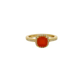 Golden solitaire ring with zircons and square stone
