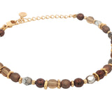 Bracelet doré perles fantaisie marrons avec disques dorés