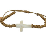 Bracelet cordon doré avec croix en nacre