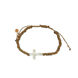 Bracelet cordon doré avec croix en nacre