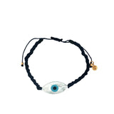 Bracelet doré cordon bleu marine avec oeil nacre