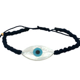 Bracelet doré cordon bleu marine avec oeil nacre