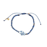 Bracelet cordon bleu et doré poisson blanc et bleu