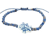 Bracelet cordon bleu et doré poisson blanc et bleu