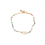 Bracelet doré cauri naturel avec perles muliticolores
