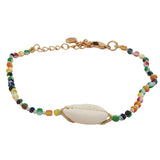 Bracelet doré cauri naturel avec perles muliticolores