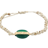 Bracelet cordon doré onyx verte ovale avec barre dorée