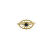 Bague dorée soleil ajouré et pierre