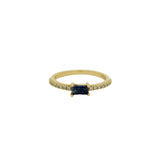 Bague dorée fine lapis lazulis rectangulaire avec zircons blancs