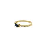 Bague dorée fine lapis lazulis rectangulaire avec zircons blancs