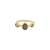 Bague dorée Gipsy en labradorite, pierre de lune et tourmaline verte