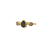 Bague dorée Gipsy en labradorite, pierre de lune et tourmaline verte