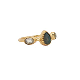 Bague dorée Gipsy en labradorite, pierre de lune et tourmaline verte