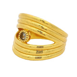 XL openwork gold ring with small natural stone