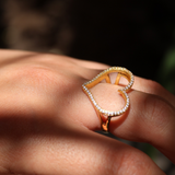 Bague dorée coeur zircons XXL