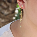 Boucles d'oreilles dorées chaines avec zircons blancs