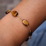 Bracelet doré pierres en oeil du tigre et tourmaline