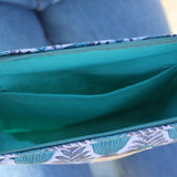 Grande pochette de voyage blanche& fleurs vert canard
