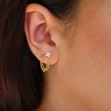 Double bijou d'oreille chainettes et zircons blancs