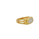 Triple ring gold signet ring with oval stone