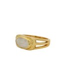 Triple ring gold signet ring with oval stone