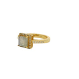 Gold square solitaire ring with zircons