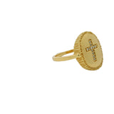 Chevalière dorée texturée et croix zircons