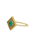Square gold ring with round stone and zircons