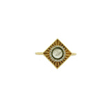 Square gold ring with round stone and zircons
