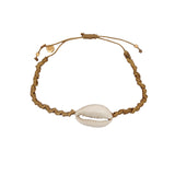 Bracelet cordon tressé doré et coquillage blanc