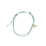 Bracelet cordon turquoise et doré avec perle de culture