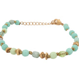 Bracelet doré avec agate verte, noeuds et disques dorés