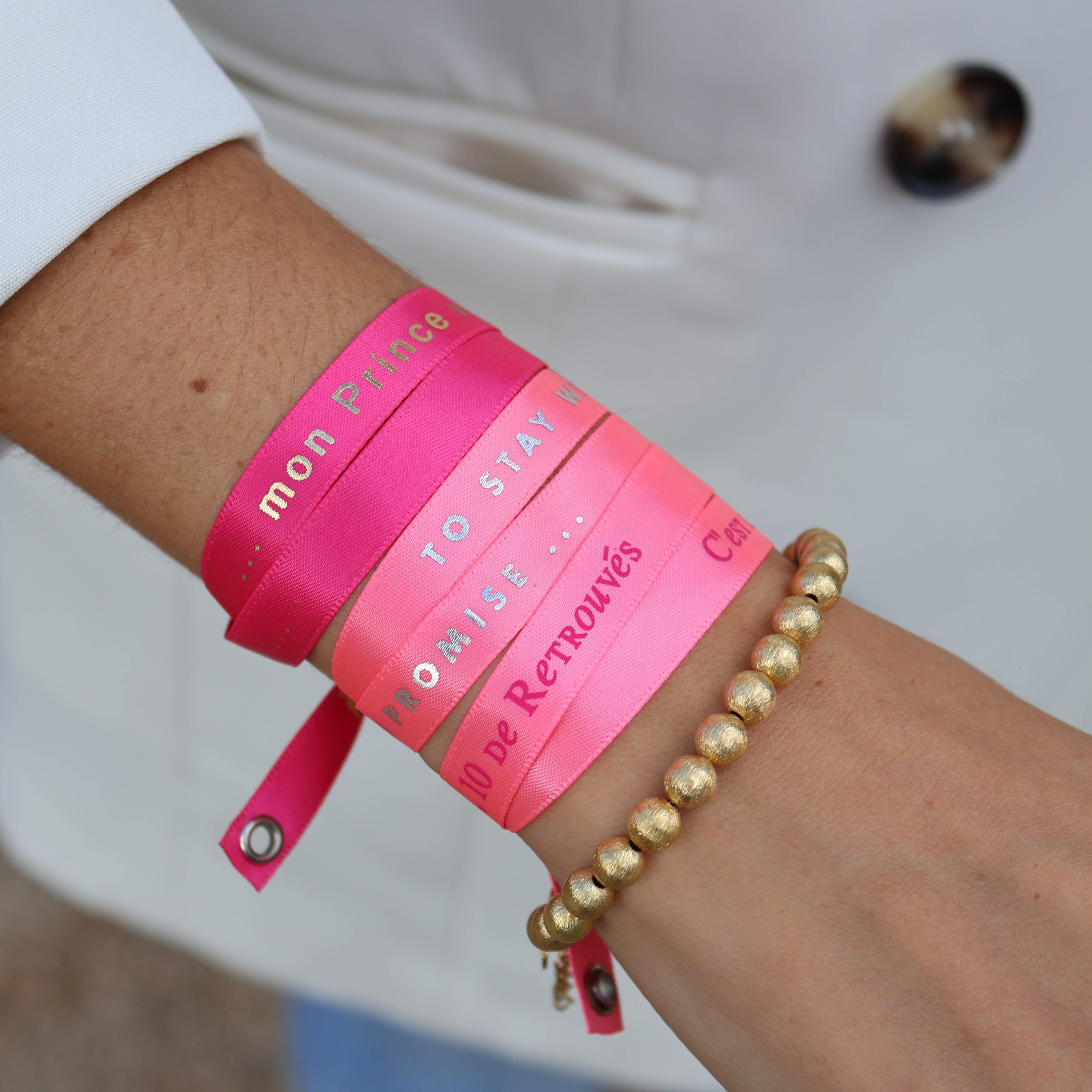 bracelets satins roses dorés