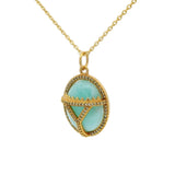 Collier doré scarabée amazonite zircons 42 cm