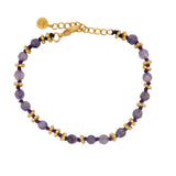 Bracelet doré en agate violette et couronnes dorées