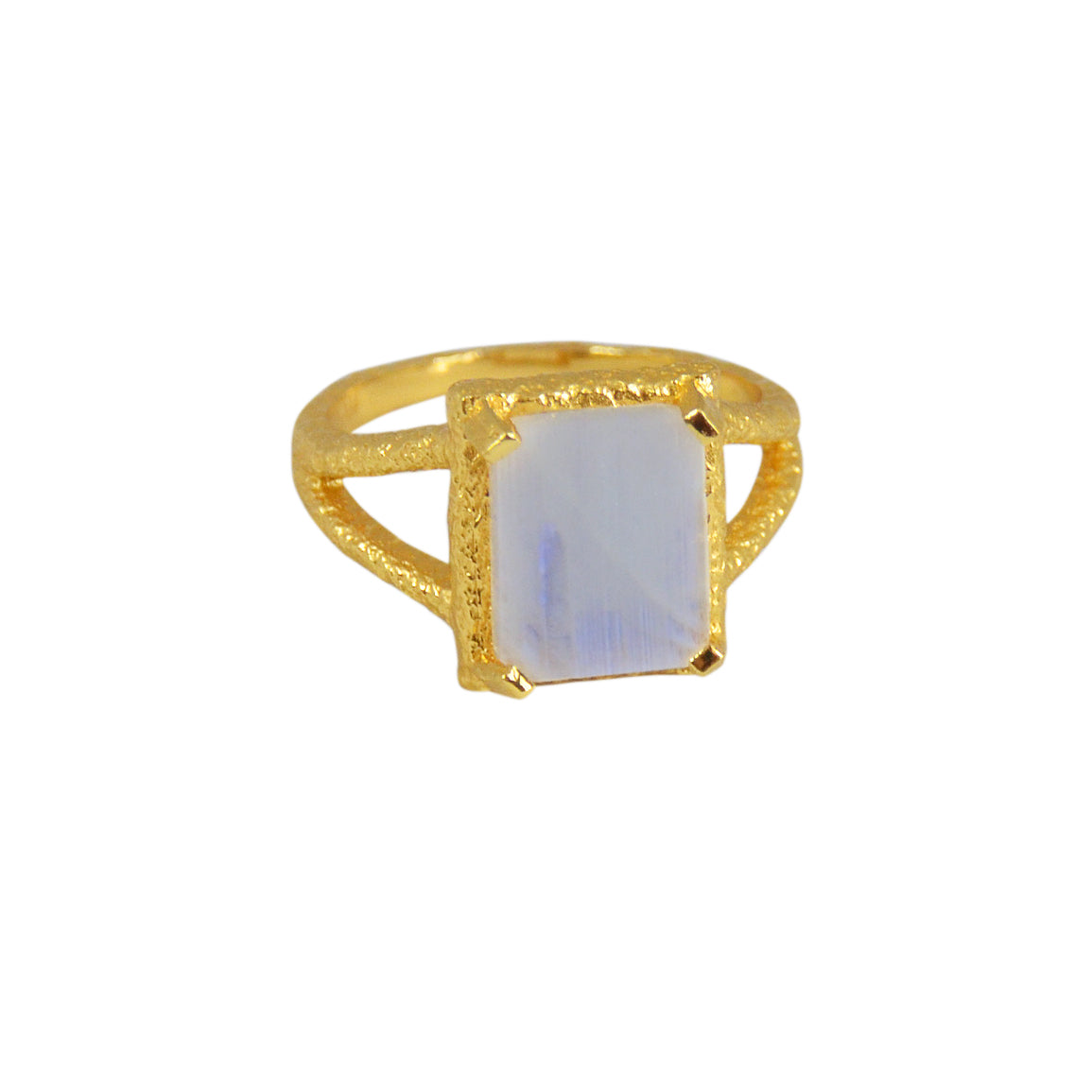 Bague dorée texturée double anneau et pierre carrée - 50 /