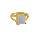 Bague dorée texturée double anneau et pierre carrée - 50 /