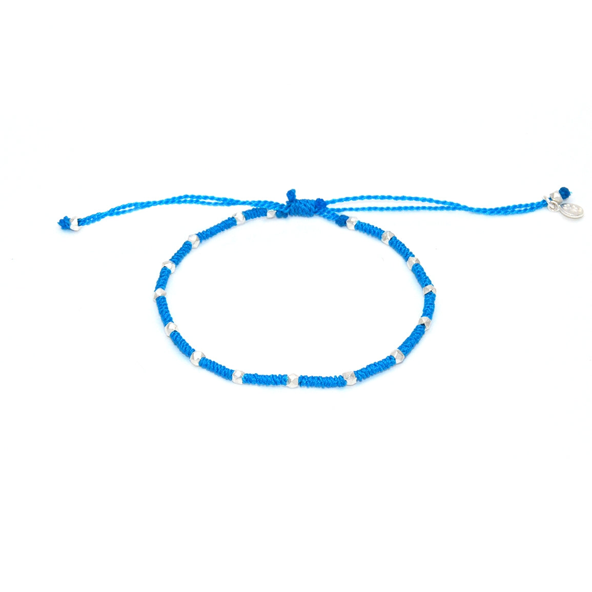 Bracelet cordon tressé avec perles en argent 925 - TURQUOISE