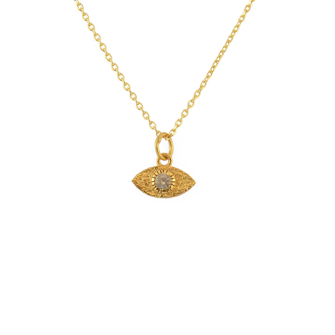 Collier doré médaille oeil martelé et pierre - PREHNITE