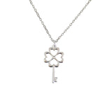 Collier argent 925 clé trêfle coeurs 42 cm