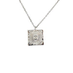 Collier argent 925 plaque carrée martelée soleil oeil