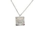 Collier argent 925 plaque carrée martelée soleil oeil