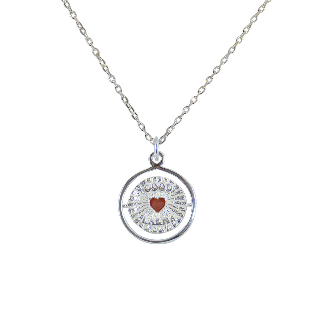 Collier médaille argent 925 coeur onyx rouge good karma