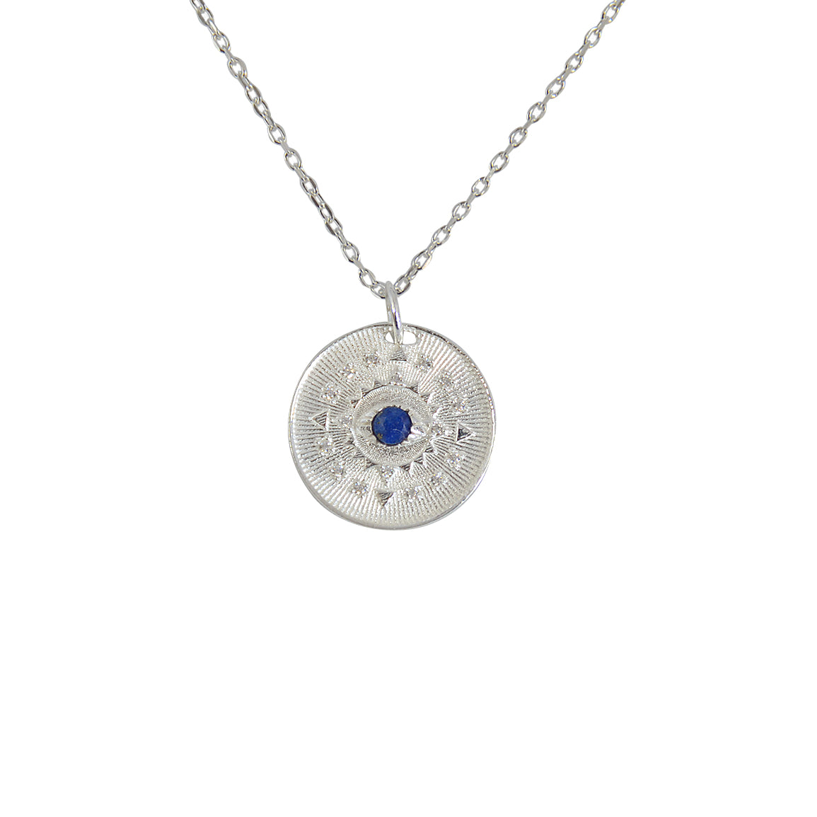 Collier argent 925 médaille oeil pierre et zircons - LAPIS