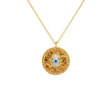 Collier doré médaille martelée talisman nacre - MAIN DE